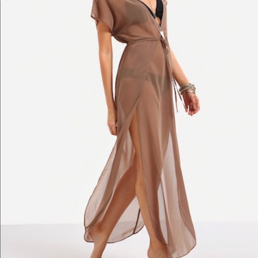 Plunging V-Neckline Drawstring Waist Split Dress